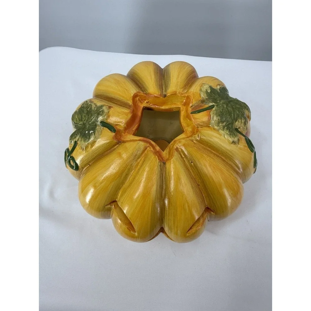 Ceramic Smiling Jack O‎ Lantern Votive Candle Holder Light Orange Color